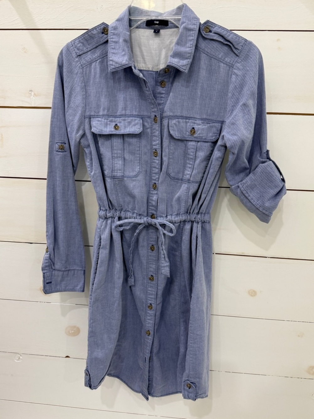GAP Blue Long-Sleeve Button-Front Shirtdress